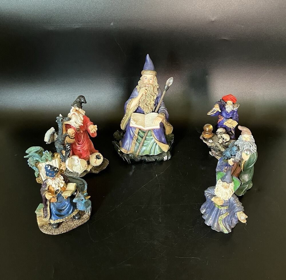 Vintage Wizard Figurines Lot of 6 Fantasy Wizards Dragons Crystal Ball